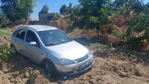 Kontrolden çıkan otomobil meyve bahçesine uçtu